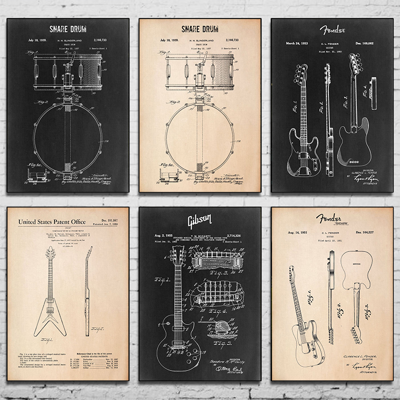 Musical Instrument In Drawing - Patent drawing poster musical instrument Guitar